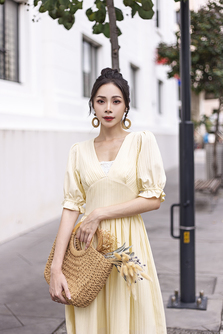 MAISIE PLUNGE NECK MIDAXI DRESS (LEMON)