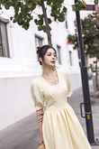 MAISIE PLUNGE NECK MIDAXI DRESS (LEMON)