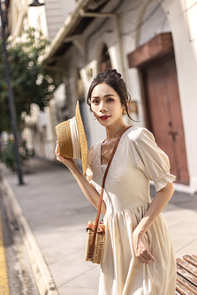 MAISIE PLUNGE NECK MIDAXI DRESS (CREAM)