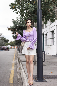 FRANCINE LONG FLOUNCE SLEEVES TOP (PURPLE)