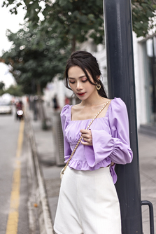 FRANCINE LONG FLOUNCE SLEEVES TOP (PURPLE)